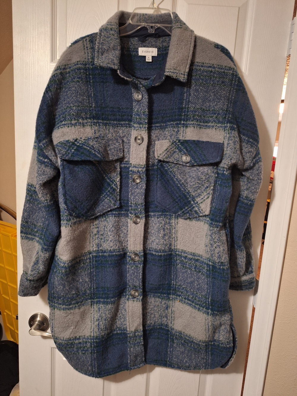 Evereve Blue Gray Plaid Shacket Size XL